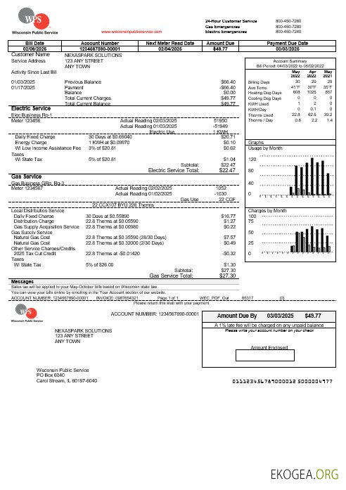 Modèle de facture de services publics américains WPS aux formats Word et PDF